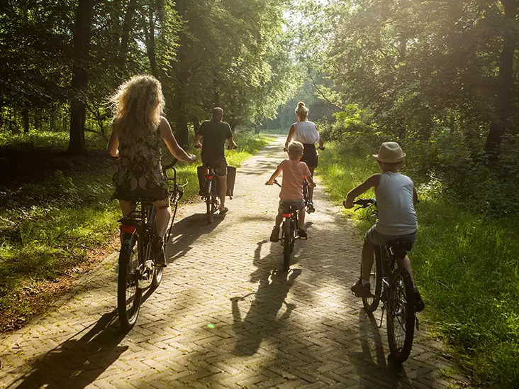 Fietsend gezin door de duinen