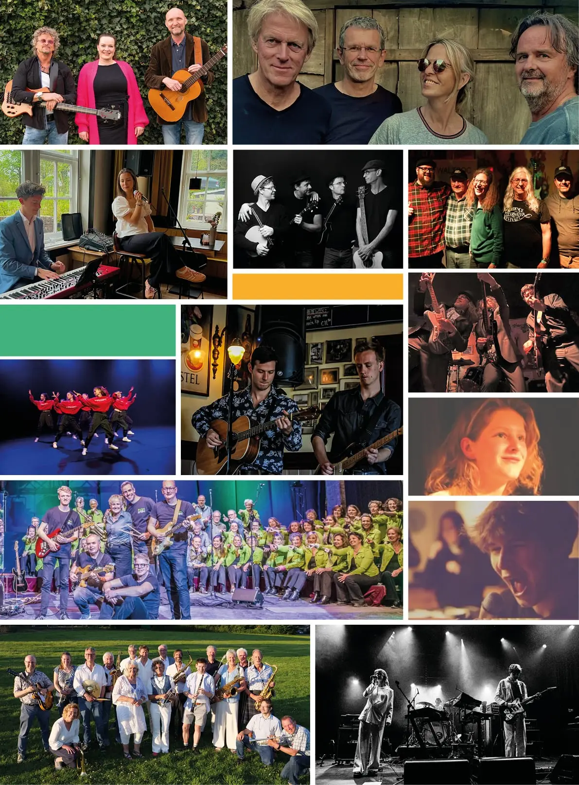 Overzicht van diversen bandjes en optredens