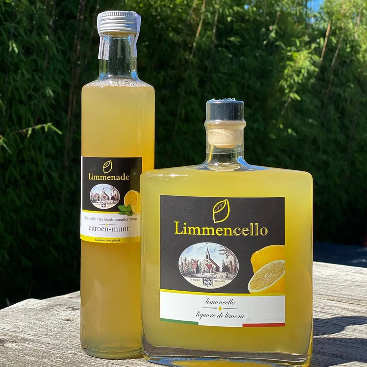 Flesje citroen-munt limonade en een fles limoncello