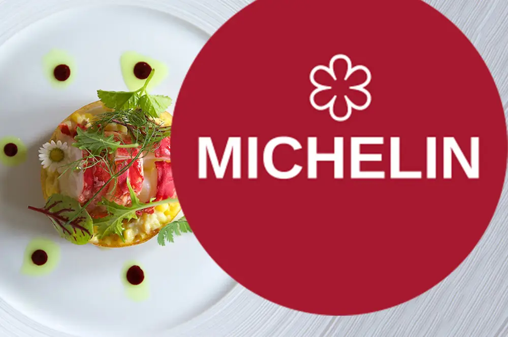 Gerecht op een bord met daarbij Michelin met een ster