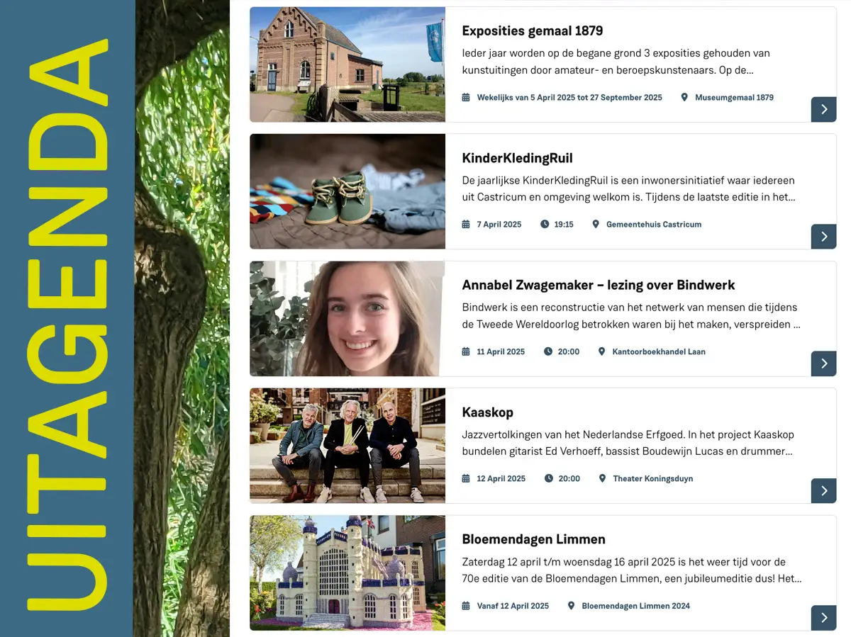 Schermafbeelding van onze agenda pagina
