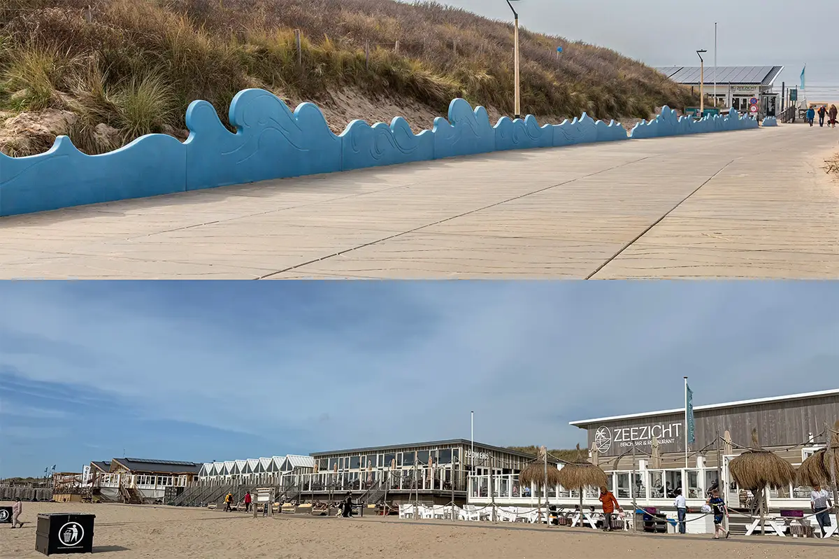 Vernieuwde strandopgang en de strandpaviljoens