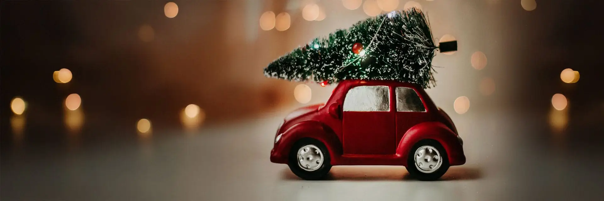 Auto met kerstboom op het dak