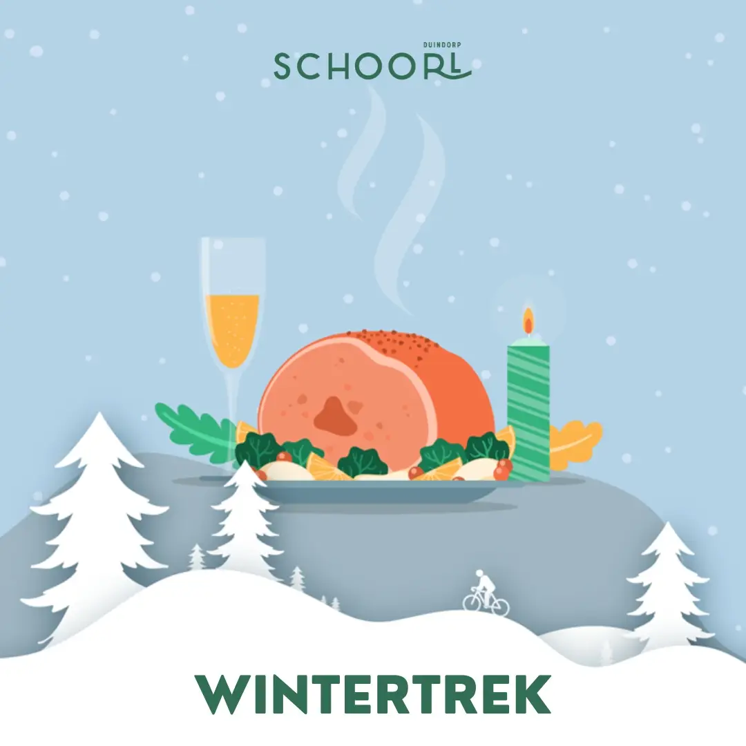 Illustratie van Wintertrek met een kalkoen, een glaasje champagne en een kaars