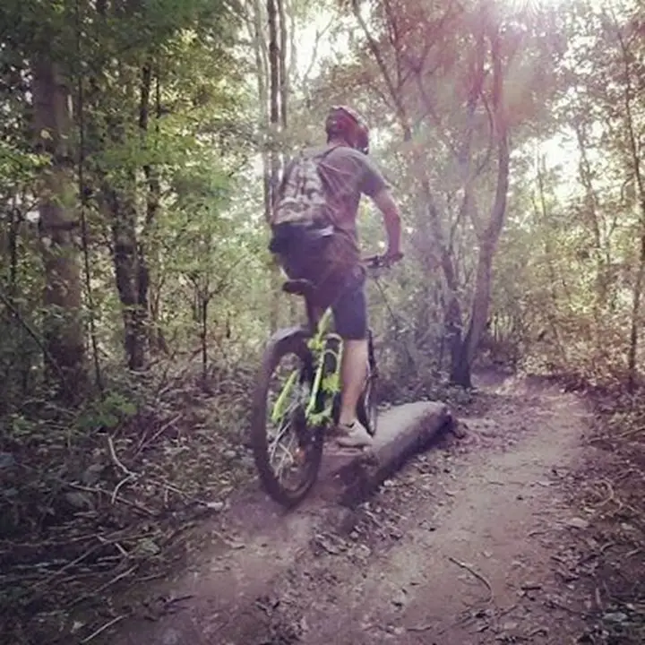 Mountainbike fietser tussen de bomen