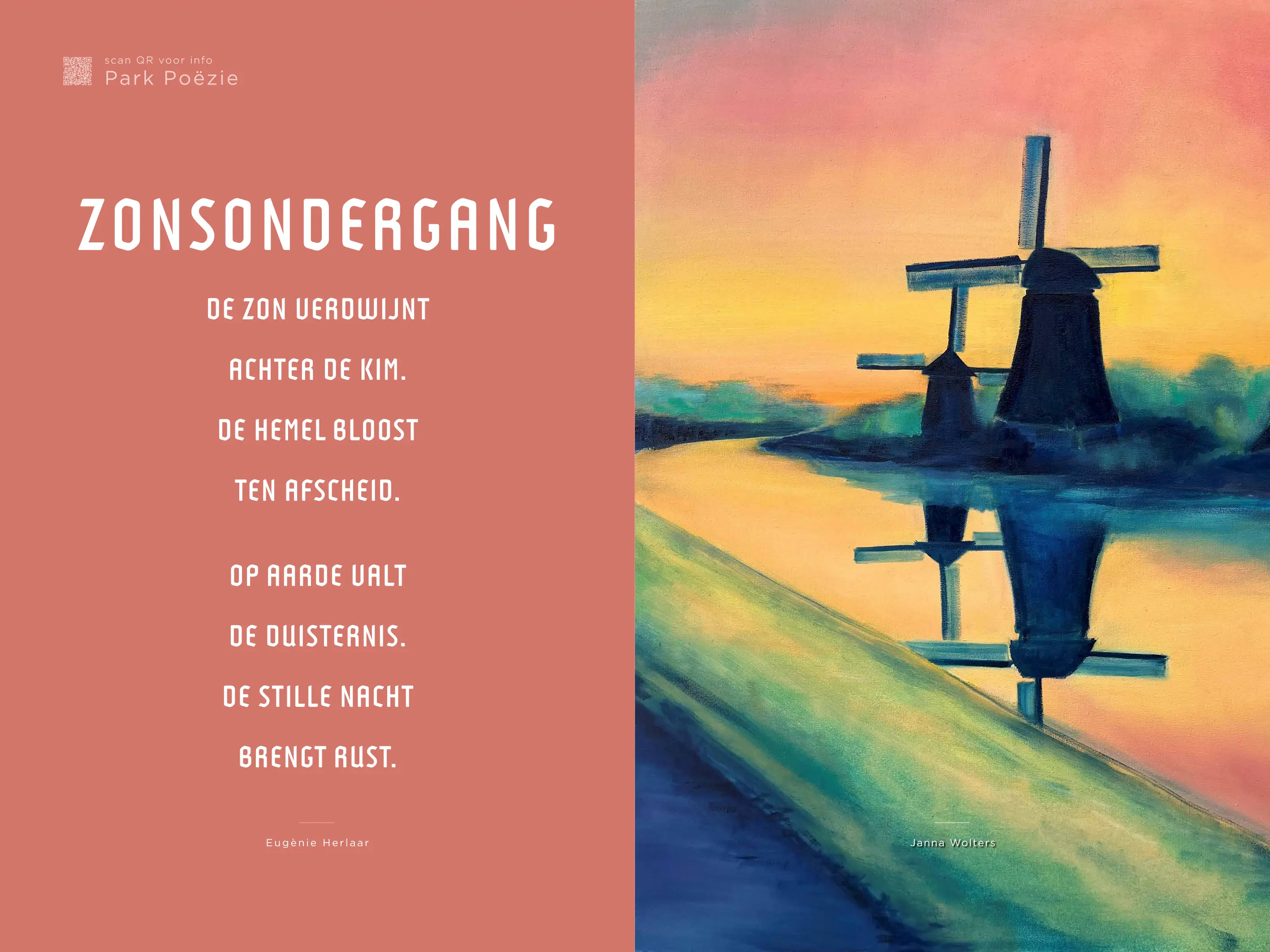 Kunstwerk met molen met gedicht