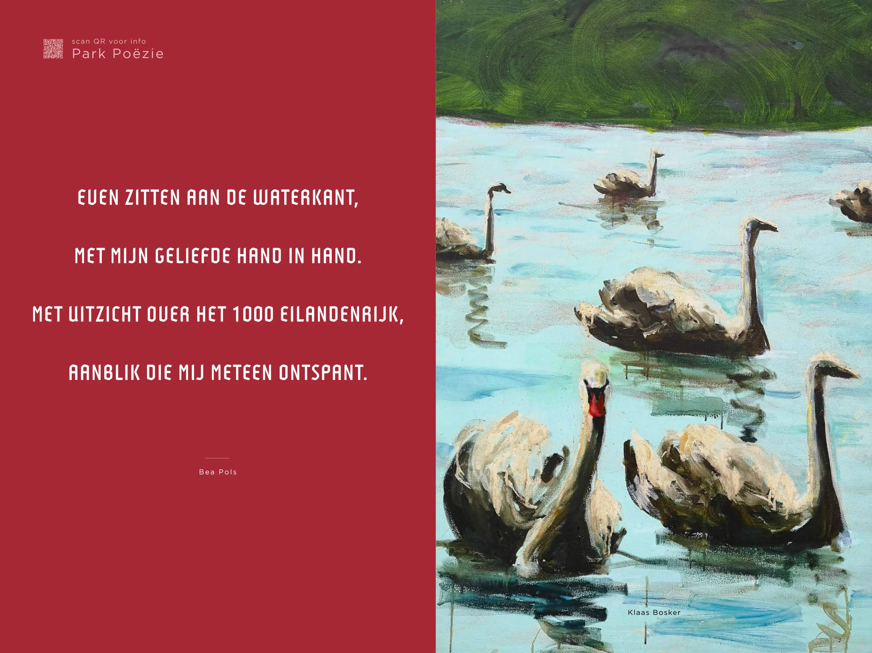 Kunstwerk met zwanen met gedicht