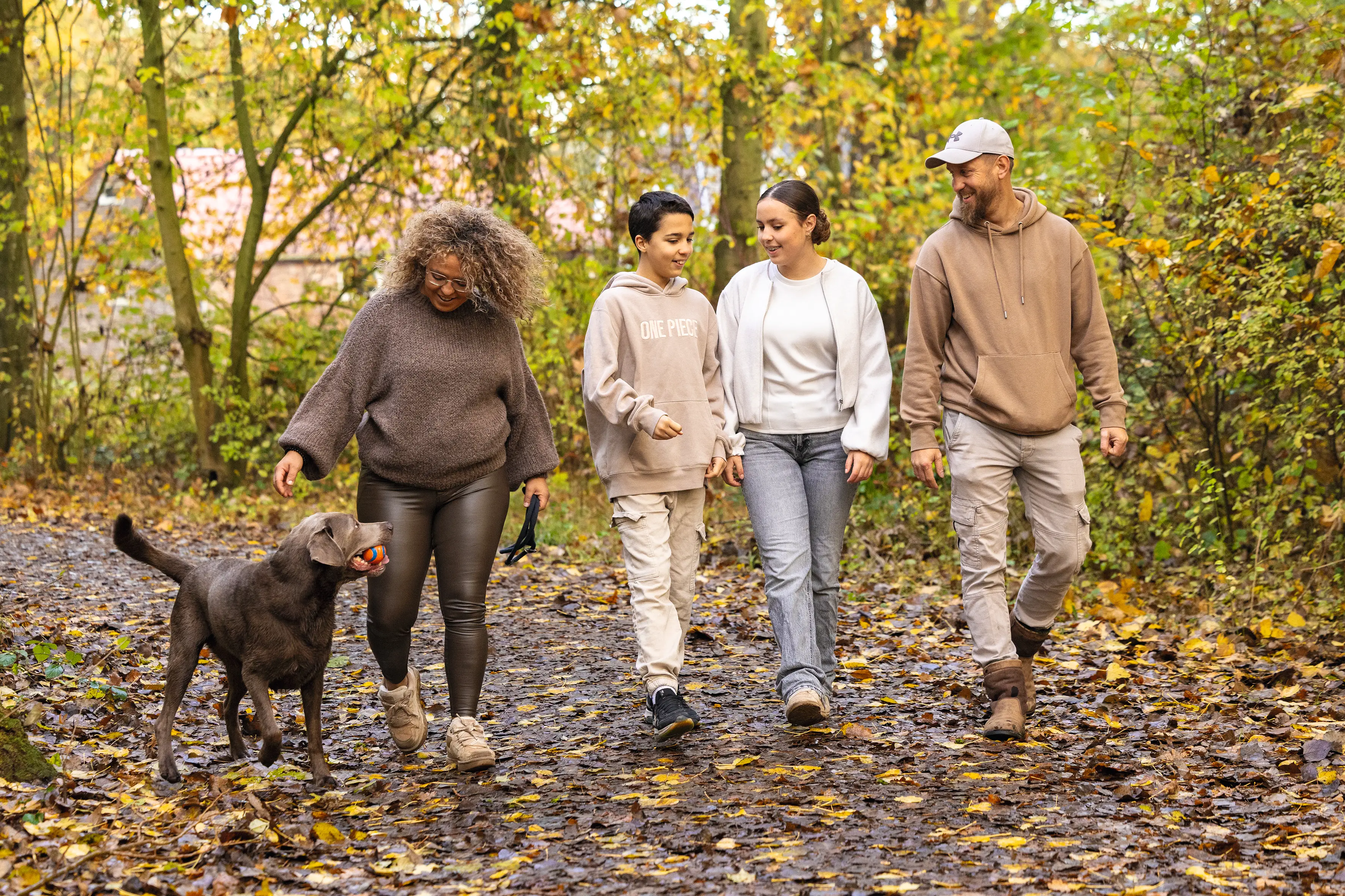 Wandelen in het bos met de hond
